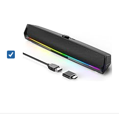 RGB LED soundbar computer speakers with USB connectivity on white background