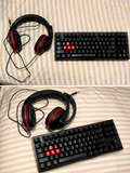 Gaming headset and mechanical keyboard bundle - black and red